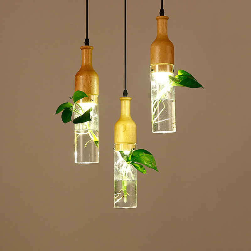Viola - Glass Bottle Shaped Planter Light Clear Bedroom Pendant 3 / Black Round