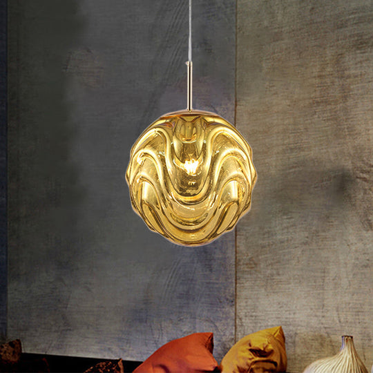 Magalie - Contemporary 1 Light Pendant Black/Silver/Blue Glass Shade Â€“ Gold
