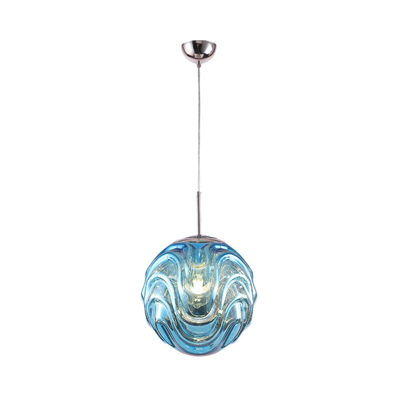 Magalie - Contemporary 1 Light Pendant Black/Silver/Blue Glass Shade Â€“