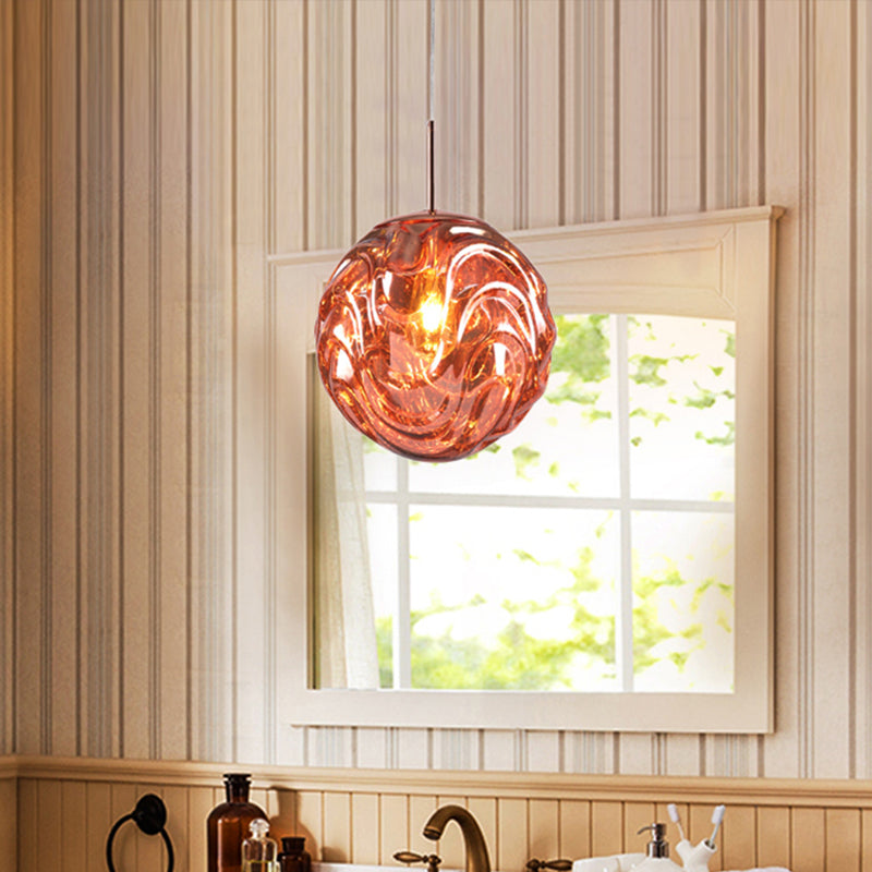Magalie - Contemporary 1 Light Pendant Black/Silver/Blue Glass Shade Â€“ Rose Gold