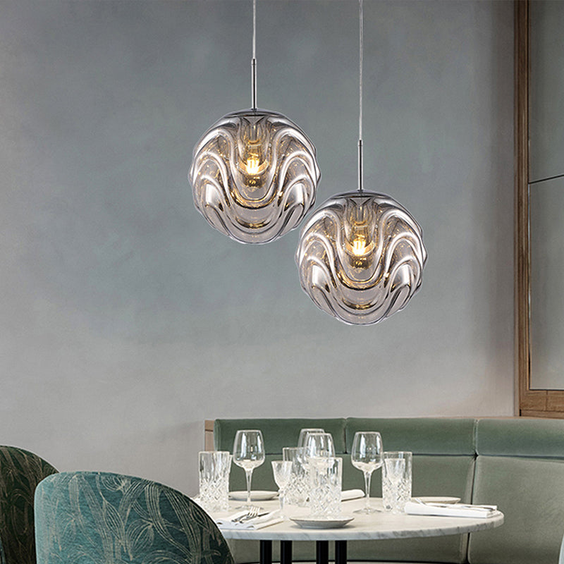 Magalie - Contemporary 1 Light Pendant Black/Silver/Blue Glass Shade Â€“