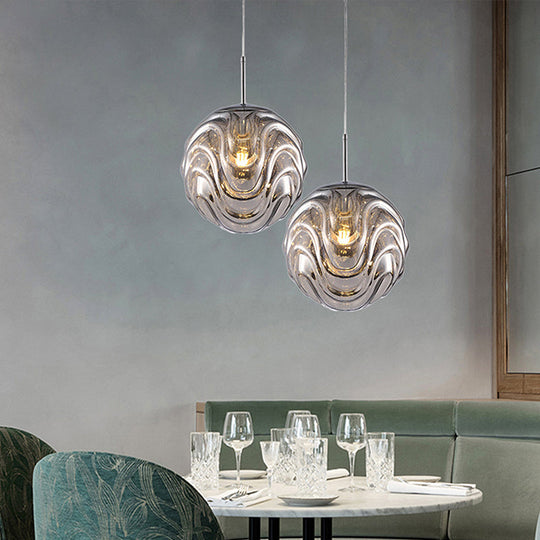 Magalie - Contemporary 1 Light Pendant Black/Silver/Blue Glass Shade Â€“