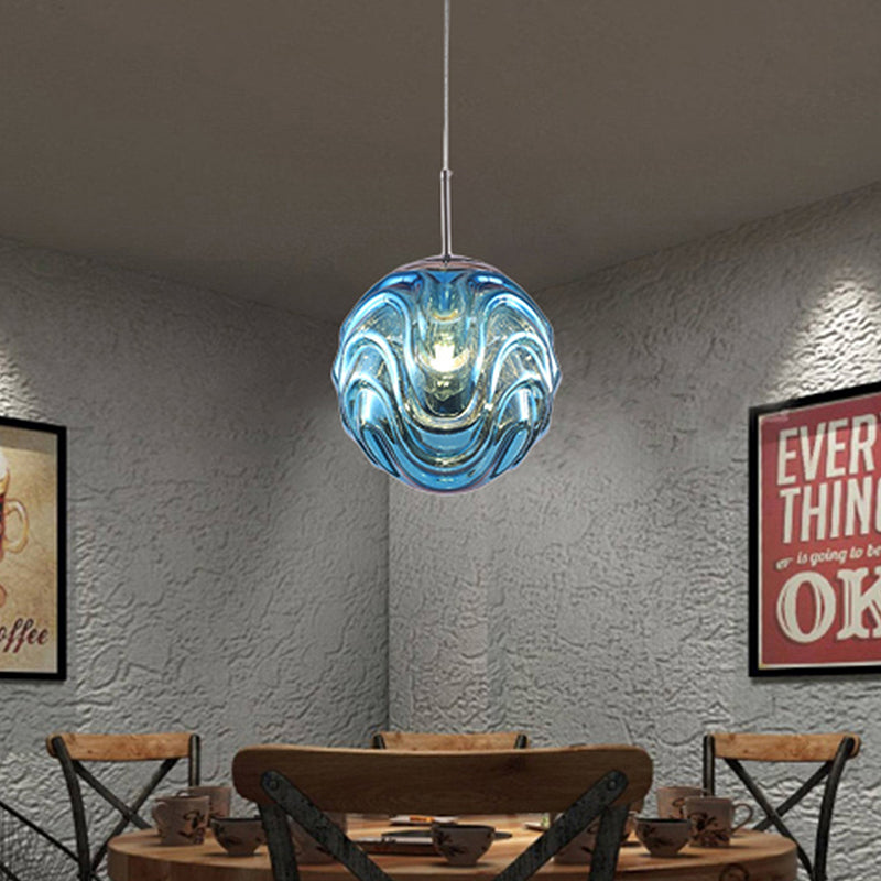 Magalie - Contemporary 1 Light Pendant Black/Silver/Blue Glass Shade Â€“