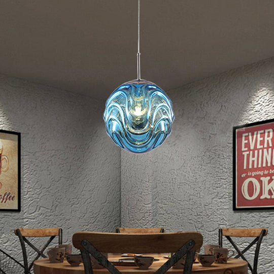 Magalie - Contemporary 1 Light Pendant Black/Silver/Blue Glass Shade Â€“