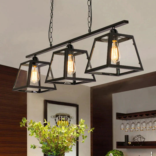 Industrial Style 3-Light Island Light Fixture With Clear Glass Pendant Chain