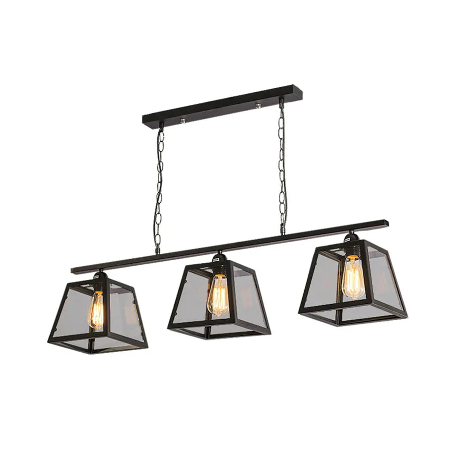 Industrial Style 3-Light Island Light Fixture With Clear Glass Pendant Chain