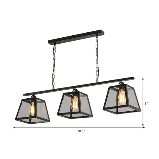 Industrial Style 3-Light Island Light Fixture With Clear Glass Pendant Chain