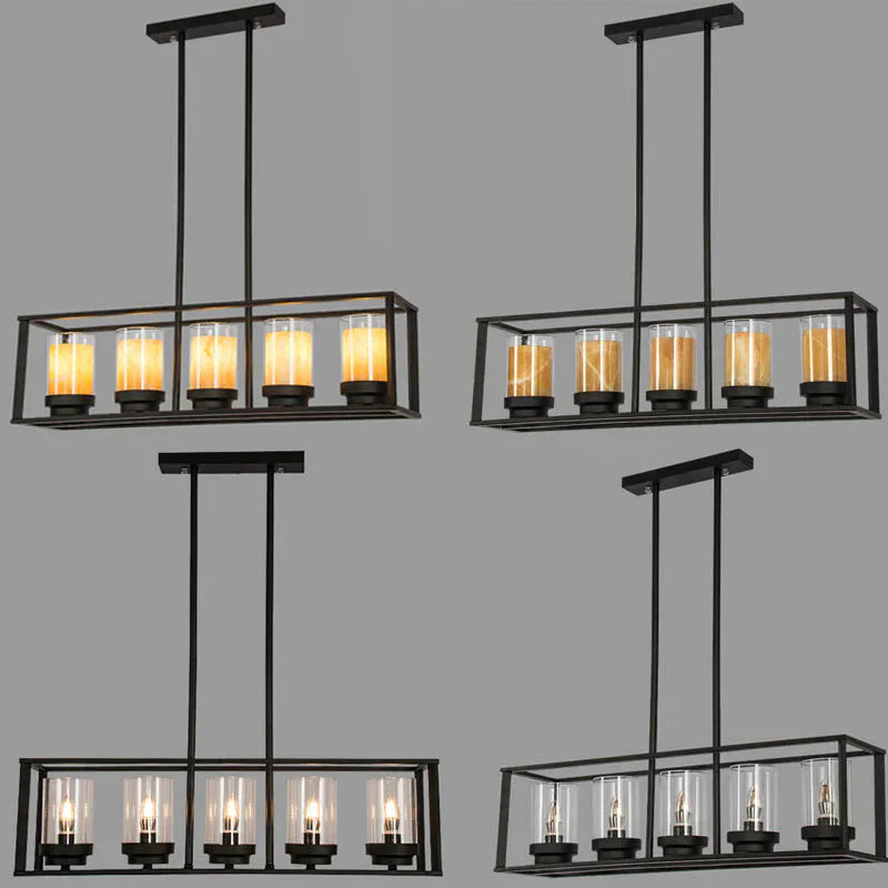 Rectangular Chandelier Dining Table Lamp Creative Simplicity Bar Living Room Marble Glass Pendant