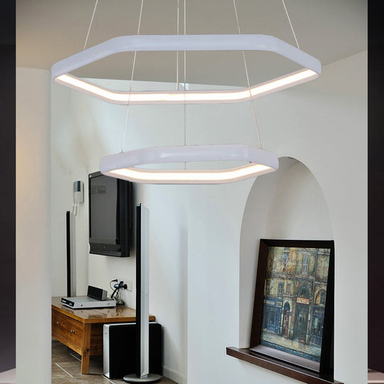 Simplistic Acrylic Tiered Hexagonal Led 1/2/3 - Light Pendant Chandelier Hanging Lamp In