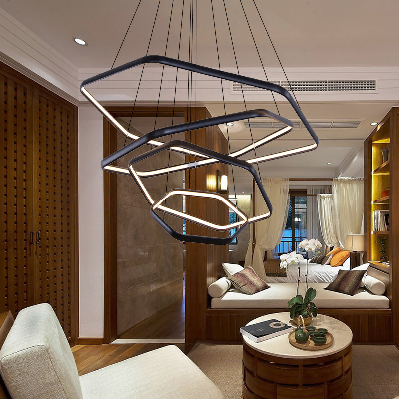 Simplistic Acrylic Tiered Hexagonal Led 1/2/3 - Light Pendant Chandelier Hanging Lamp In