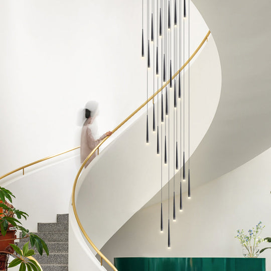 Minimalist Metallic Multi Ceiling Light Staircase Suspension Lighting With Acrylic Shade 25 / Black