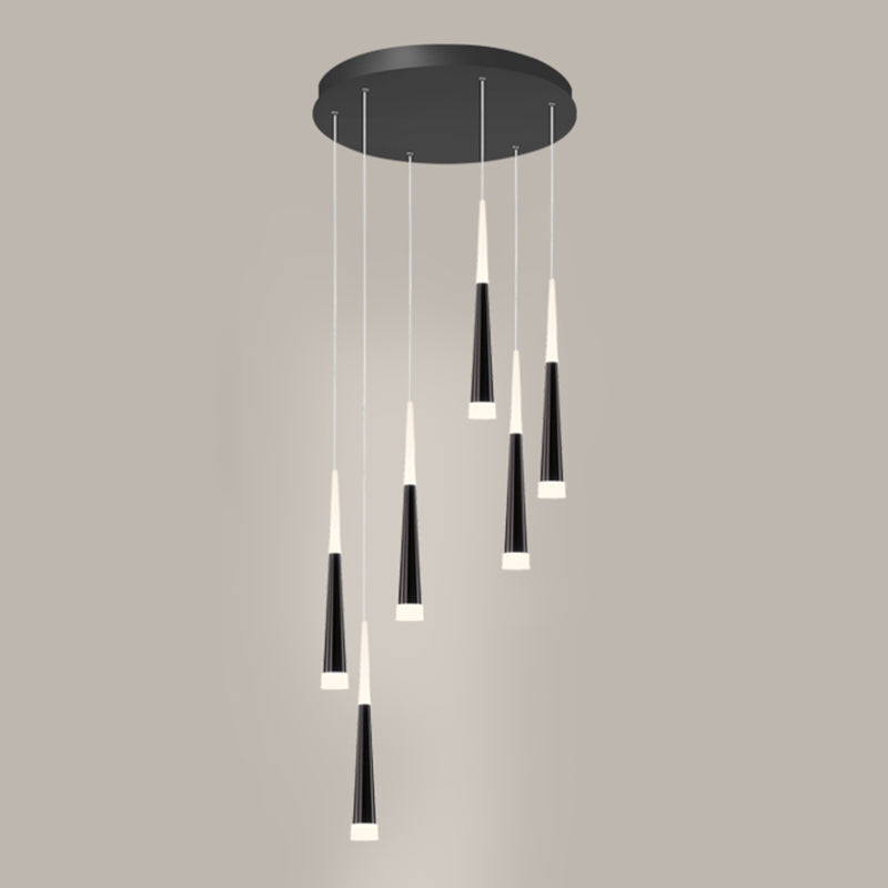 Minimalist Metallic Multi Ceiling Light Staircase Suspension Lighting With Acrylic Shade 6 / White