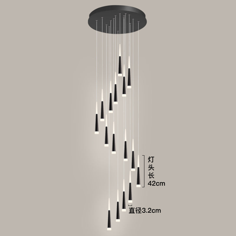 Minimalist Metallic Multi Ceiling Light Staircase Suspension Lighting With Acrylic Shade Pendant