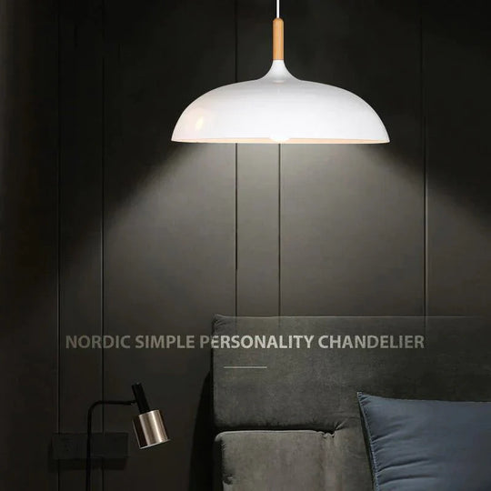 Pendant Light 35Cm Diameter Matte Aluminum Lampshade 10Cm Iron Base Solid Wood Accessories 1.2 M