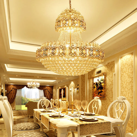 Gold Faceted Crystal Ball 9 - Light Modernism Dining Room Hanging Basket Chandelier Lamp Pendant