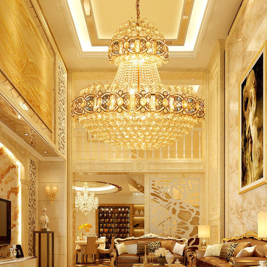 Gold Faceted Crystal Ball 9 - Light Modernism Dining Room Hanging Basket Chandelier Lamp Pendant