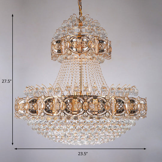 Gold Faceted Crystal Ball 9 - Light Modernism Dining Room Hanging Basket Chandelier Lamp Pendant
