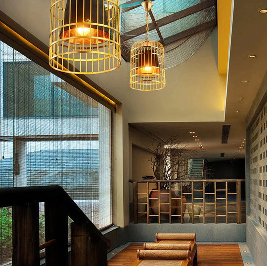 Wrought Iron Birdcage Chandelier Boutique Decoration Post - Modern Dining Hall Lamp Pendant