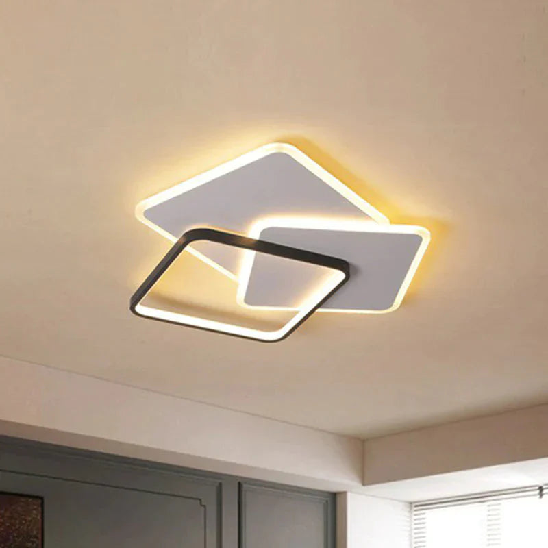 Square Frame Led Flush Mount Ceiling Light In Black / 20.5’ Warm