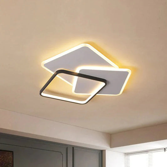 Square Frame Led Flush Mount Ceiling Light In Black / 20.5’ Warm