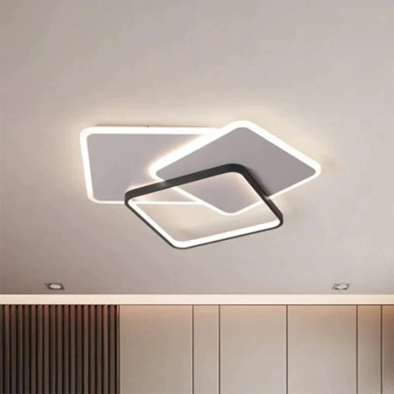 Square Frame Led Flush Mount Ceiling Light In Black / 20.5’ Remote Control Stepless Dimming