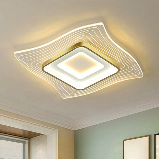 Contemporary Gold Led Flush Mount Lighting Fixture With Extra - Thin Acrylic Ceiling Light /