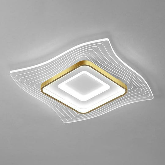 Contemporary Gold Led Flush Mount Lighting Fixture With Extra - Thin Acrylic Ceiling Light /