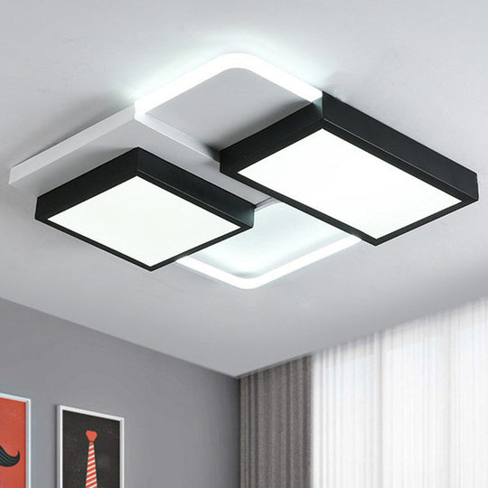 Modern Black Splicing Rectangle Led Flush Ceiling Light Fixture - Acrylic Design With Sleek Style