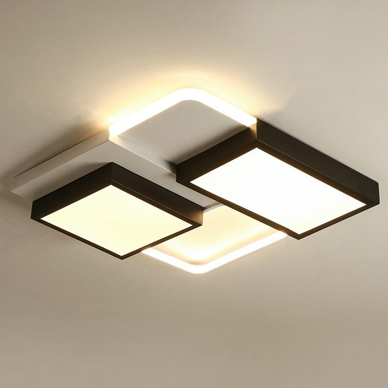 Modern Black Splicing Rectangle Led Flush Ceiling Light Fixture - Acrylic Design With Sleek Style