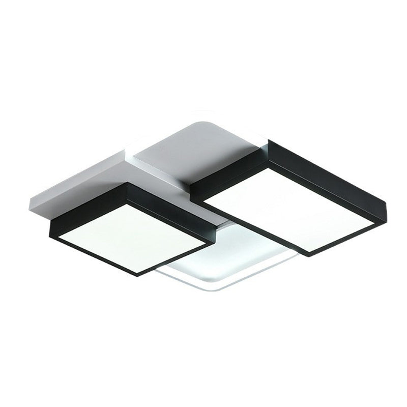Modern Black Splicing Rectangle Led Flush Ceiling Light Fixture - Acrylic Design With Sleek Style