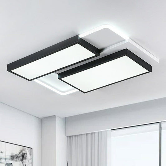 Modern Black Splicing Rectangle Led Flush Ceiling Light Fixture - Acrylic Design With Sleek Style