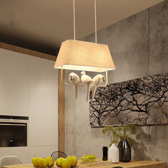 Adeline - Trapezoid Fabric Pendant Light With Resin Bird In Beige