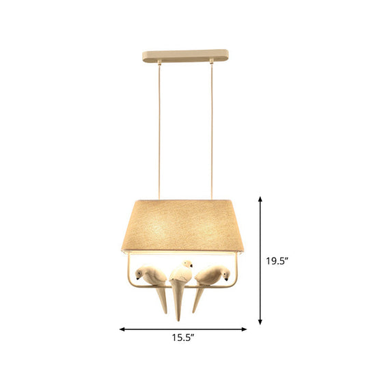 Adeline - Trapezoid Fabric Pendant Light With Resin Bird In Beige