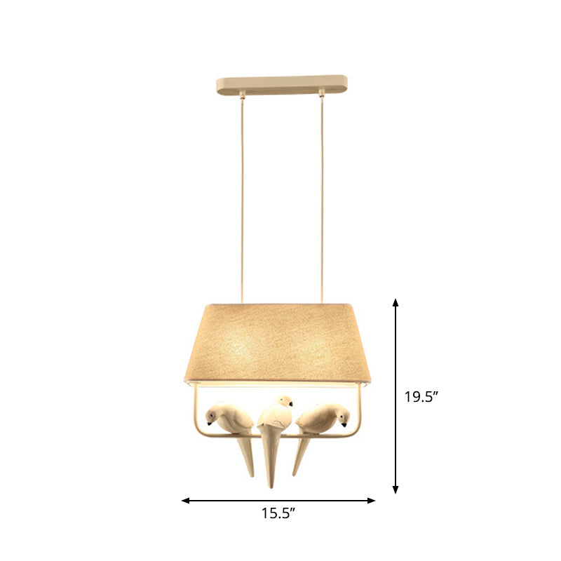 Adeline - Trapezoid Fabric Pendant Light With Resin Bird In Beige 3 /