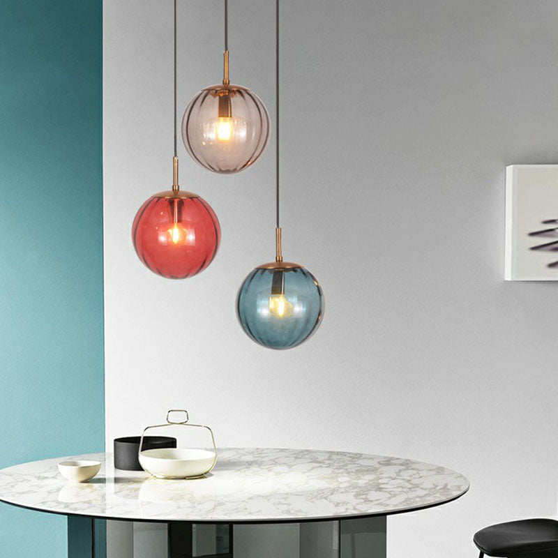 Autumn - Modern Glass Pumpkin Ball Shaped Pendant 1 - Light Hanging Light Fixture For Dining Room