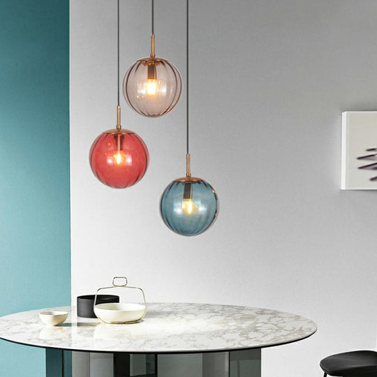 Autumn - Modern Glass Pumpkin Ball Shaped Pendant 1 - Light Hanging Light Fixture For Dining Room
