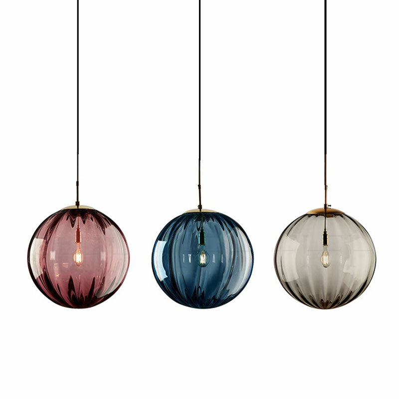 Autumn - Modern Glass Pumpkin Ball Shaped Pendant 1 - Light Hanging Light Fixture For Dining Room