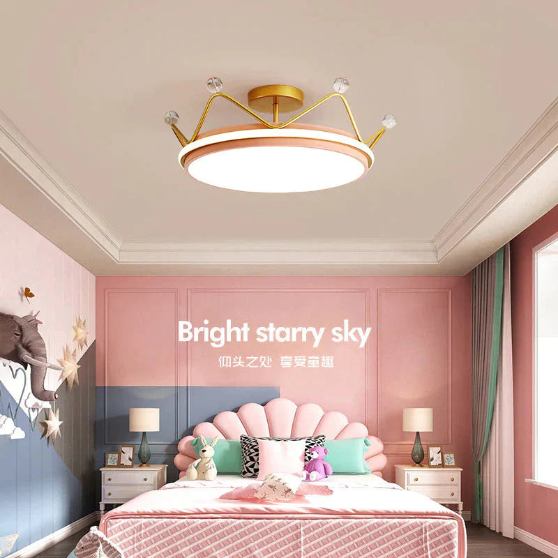 Golden Crown Chandelier Simple Modern Room Lamp Pink / Warm Light Dia 50Cm Pendant