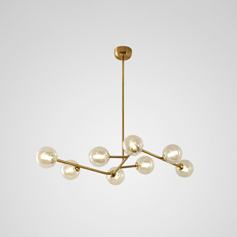 8 - Light Brass Finish Molecular Chandelier With Glass Ball Shades For Simple Yet Elegant