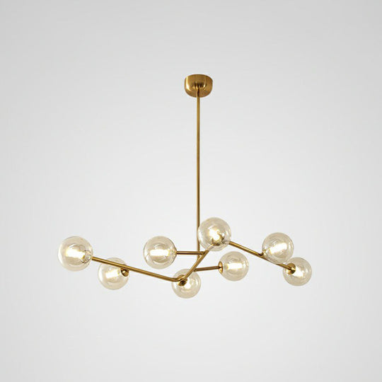 8 - Light Brass Finish Molecular Chandelier With Glass Ball Shades For Simple Yet Elegant