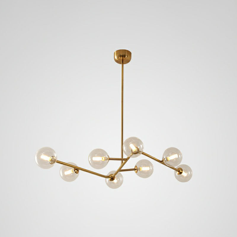 8 - Light Brass Finish Molecular Chandelier With Glass Ball Shades For Simple Yet Elegant