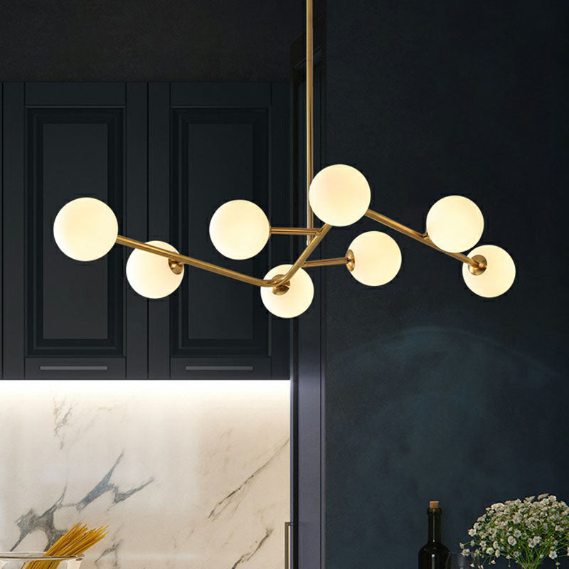 8 - Light Brass Finish Molecular Chandelier With Glass Ball Shades For Simple Yet Elegant