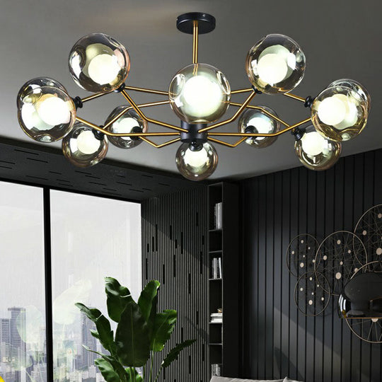 Sleek And Stylish Molecular Glass Chandelier In Black - Brass For Living Room Ceiling Pendant