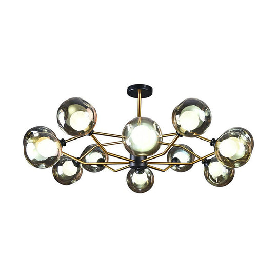 Sleek And Stylish Molecular Glass Chandelier In Black - Brass For Living Room Ceiling Pendant