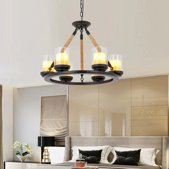 Rustic Style Wagon Wheel Metal Chandelier 6/8/10 Lights Dining Room Hanging Light In Black