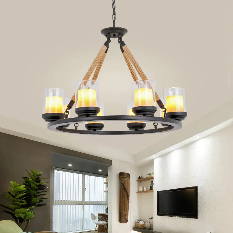 Rustic Style Wagon Wheel Metal Chandelier 6/8/10 Lights Dining Room Hanging Light In Black 8 /