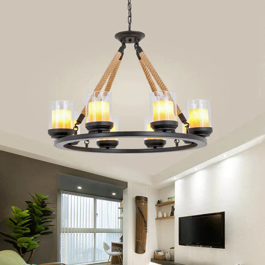 Rustic Style Wagon Wheel Metal Chandelier 6/8/10 Lights Dining Room Hanging Light In Black 8 /