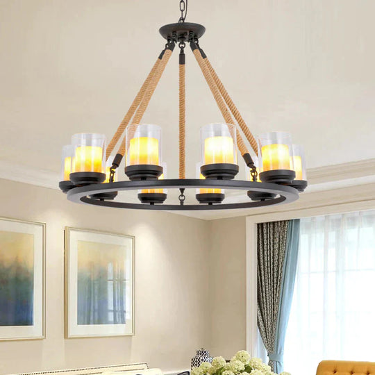 Rustic Style Wagon Wheel Metal Chandelier 6/8/10 Lights Dining Room Hanging Light In Black