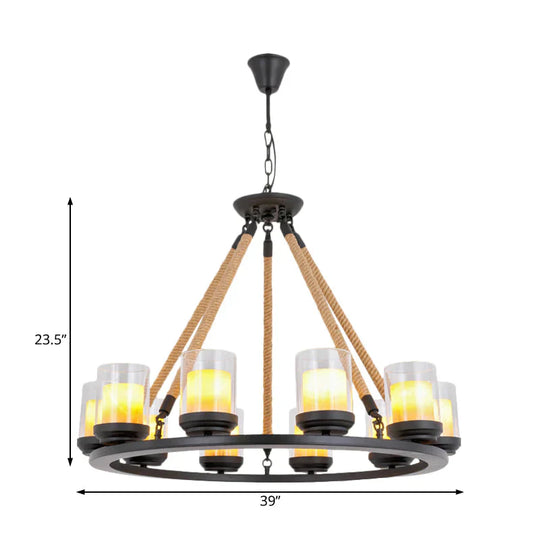 Rustic Style Wagon Wheel Metal Chandelier 6/8/10 Lights Dining Room Hanging Light In Black