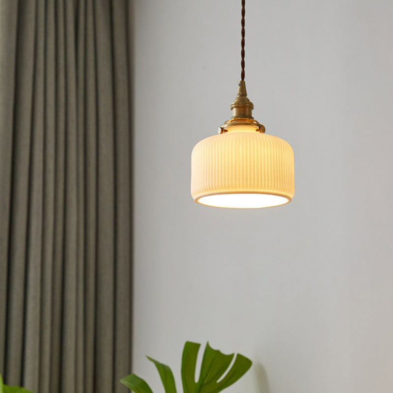 Brooklyn - Retro Style Rounded Drum Suspension Lighting 1Â Head Ceramic Pendant Ceiling Light In